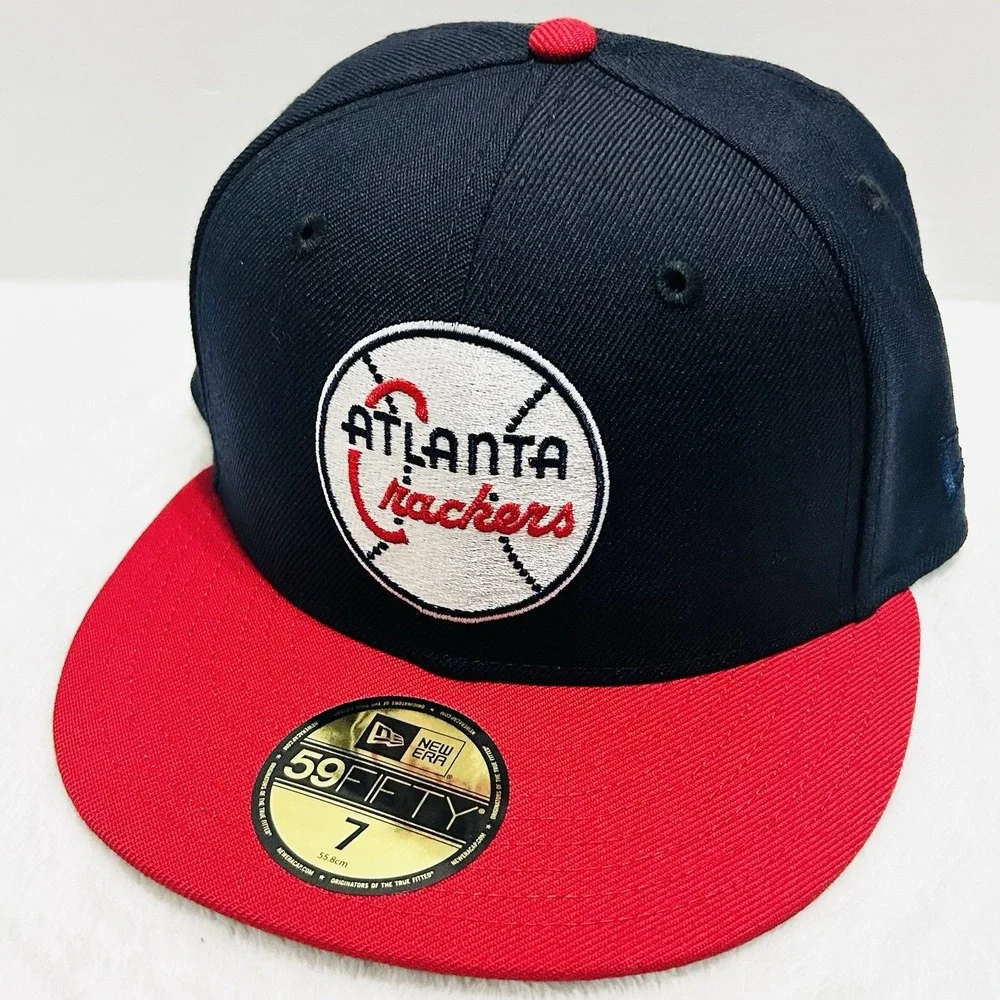 New Era Atlanta Crackers Team Logo‎ MiLB 59FIFTY Fitted Hat Sz 7 Blue Baseball